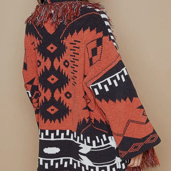 Chenille Aztec fringe Cardigan - Picture 2 of 3